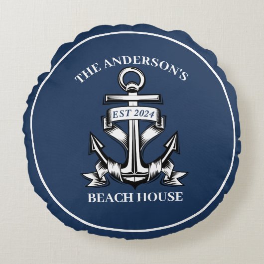海辺のボートハウス アンカー ファミリー ネーム エスト ラウンドクッション (正面)