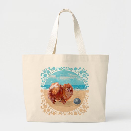 海辺のポメラニアン ラージトートバッグ (正面)