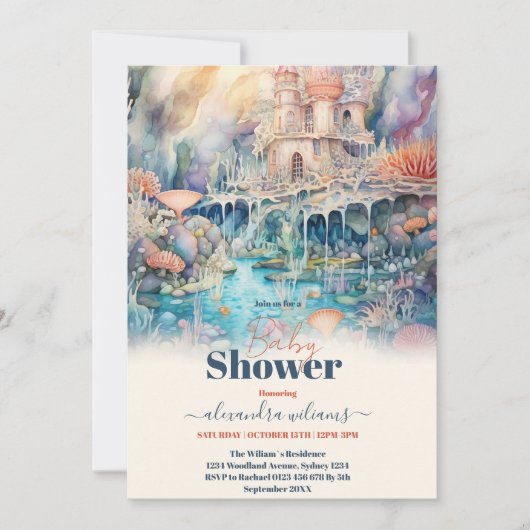 海辺の動物の赤ちゃんシャワーの下 招待状 (正面)