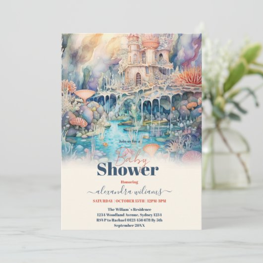 海辺の動物の赤ちゃんシャワーの下 招待状 (スタンド正面)