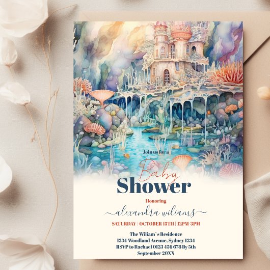 海辺の動物の赤ちゃんシャワーの下 招待状