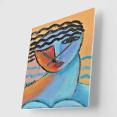 海辺の女性 スクエア壁時計 (傾斜)