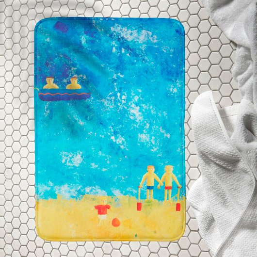 海辺の子供たち モダン コンテンポラリー アート バスマット