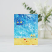 海辺の子供たち 現代アート絵画 ポストカード (スタンド正面)