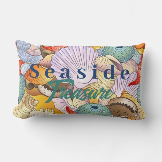海辺の宝物 – 海洋生物の装飾貝殻 ランバークッション (正面)