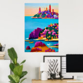 海辺の小さな都市 | AIアートポスター ポスター (ホームオフィス)