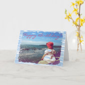 海辺の少女 カード (黄色い花)