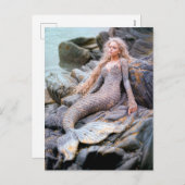 海辺の岩に座る人魚 シーズンポストカード (正面/裏面)