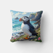 海辺の愛らしいニシハイイロペンギンのテーマ クッション (正面)