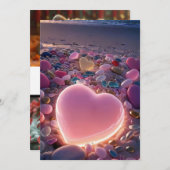 海辺の愛:放射ハートビーチ結婚式Invitati 招待状 (正面/裏面)