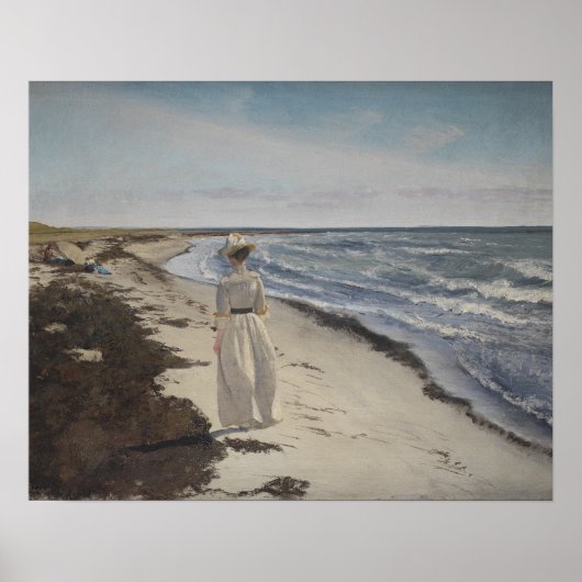 海辺の散歩。油のキャンバスヴィンテージ ポスター (正面)