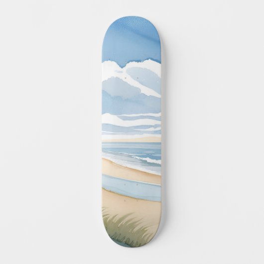 海辺の散歩 | 海岸の海 水彩画 スケートボード (正面)