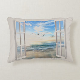 海辺の日の出が窓から アクセントクッション