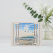海辺の日の出が窓から ポストカード (スタンド正面)
