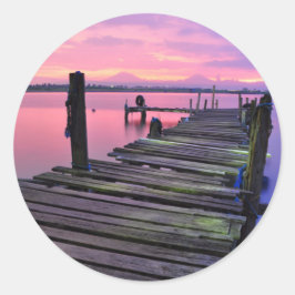 海辺の日没の海岸 ラウンドシール