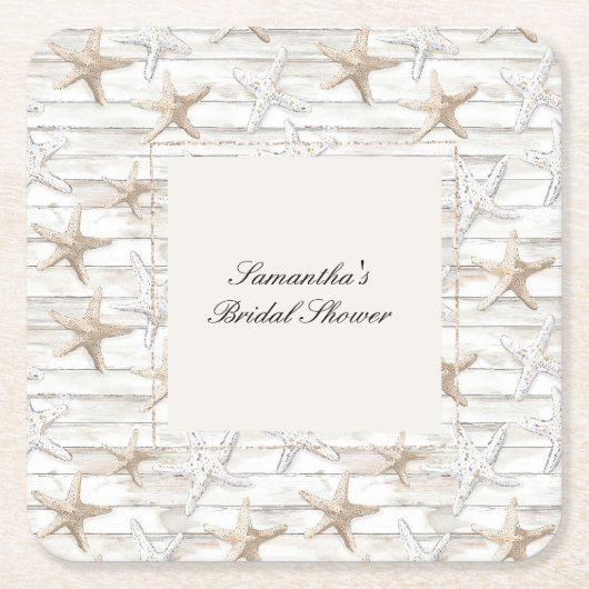 海辺の景色を望む花嫁のシャワー スクエアペーパーコースター (正面)
