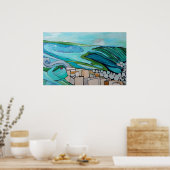 海辺の村の抽象芸術風景 ポスター (キッチン)