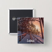 海辺の松林の冬の夕日 缶バッジ (正面&裏面)