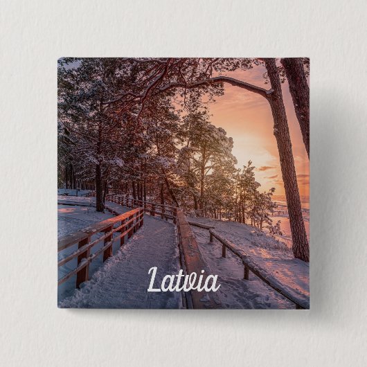 海辺の松林の冬の夕日 缶バッジ (正面)