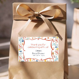 海辺の水彩画の下で 彼女をキャッチ ブライダルシャワーのお祝い 長方形シール