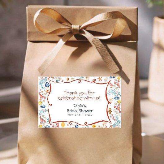 海辺の水彩画の下で 彼女をキャッチ ブライダルシャワーのお祝い 長方形シール