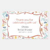 海辺の水彩画の下で 彼女をキャッチ ブライダルシャワーのお祝い 長方形シール (正面)