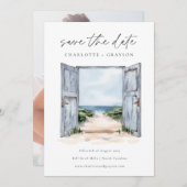 海辺の水彩画ウェディング 保存の日 セーブザデート (正面/裏面)