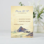 海辺の水絵を描色結婚式RSVP 出欠カード (スタンド正面)