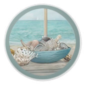 海辺の水色で集めた貝殻 セラミックノブ (正面)