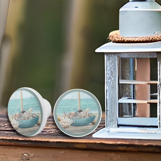 海辺の水色で集めた貝殻 セラミックノブ