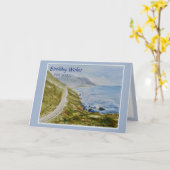 海辺の水色の誕生日グリーティングカード カード (黄色い花)