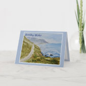 海辺の水色の誕生日グリーティングカード カード (正面)