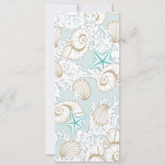 海辺の沿岸ターコイズ結婚のディナーメニュー 招待状 (裏面)