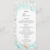 海辺の沿岸ターコイズ結婚のディナーメニュー 招待状 (正面/裏面)
