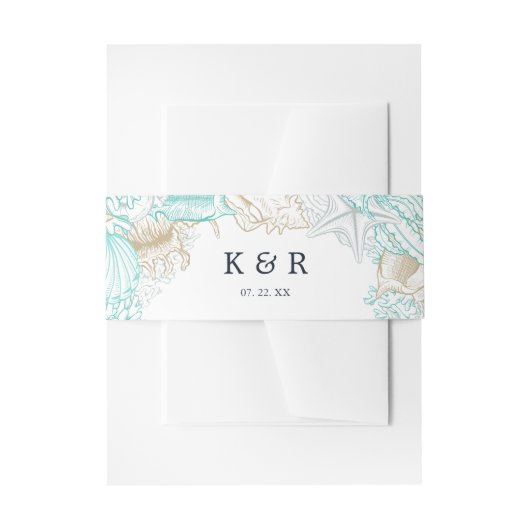 海辺の沿岸ターコイズ ウェディング ベリー バンド 招待状ベリーバンド (正面例)