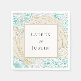 海辺の沿岸ターコイズ モノグラム ペーパーナプキン スタンダードカクテルナプキン