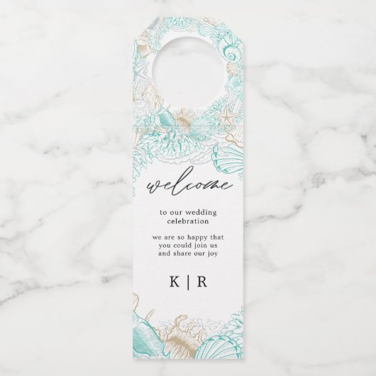 海辺の沿岸結婚ボトルハンガーラベル ボトルネックタグ (正面)