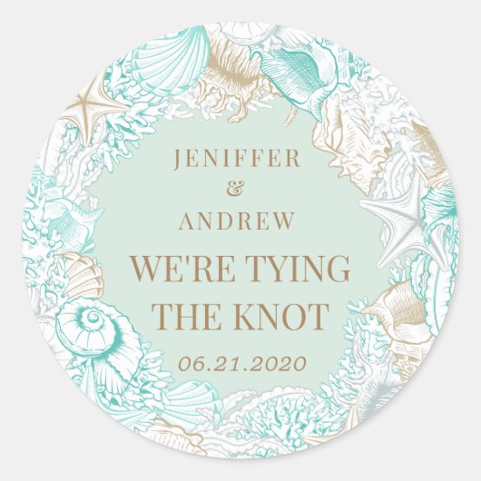 海辺の海岸は日付モノグラムを保存 ラウンドシール (正面)