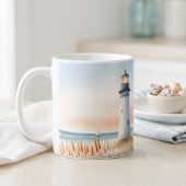 海辺の灯台とコテージの水彩画シーン コーヒーマグカップ