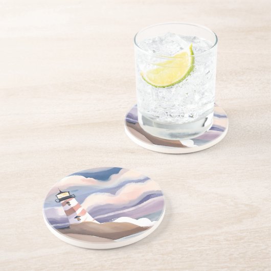 海辺の灯台 | 水彩画の海洋画 コースター (側面)