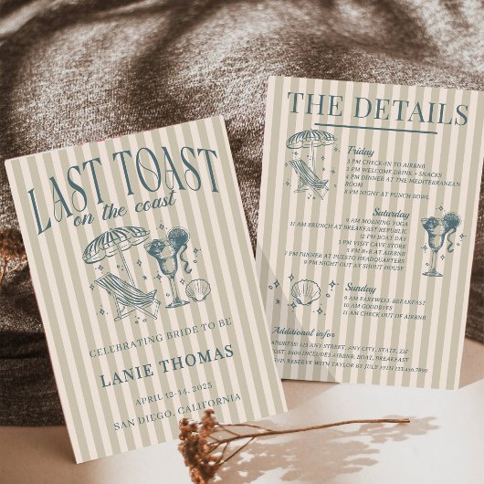 海辺の独身最後の会　ネイビー 招待状