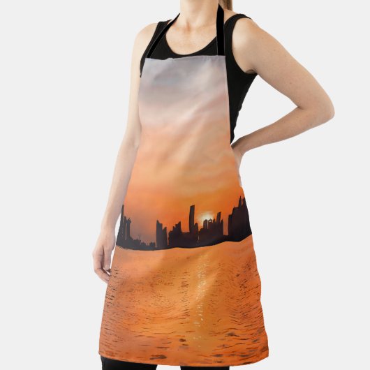 海辺の町の夕日 – 水色 エプロン (インサイチュ)