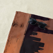 海辺の町の夕日 – 水色 ビーチタオル (インサイチュ)