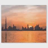 海辺の町の夕日 – 水色 ラッピングペーパー (フラット)