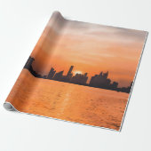 海辺の町の夕日 – 水色 ラッピングペーパー (アンロールド)