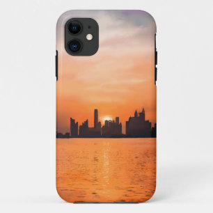 海辺の町の夕日 – 水色 iPhone 11 ケース