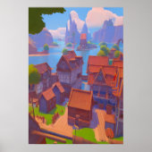 海辺の町 | AIアートポスター ポスター (正面)