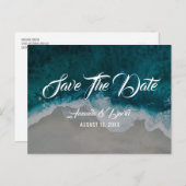 海辺の目的地のビーチ結婚式日付を保存 案内ポストカード (正面/裏面)