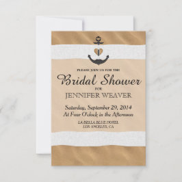 海辺の砂と白いリボンの錨 招待状