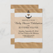 海辺の砂浜と白いリボンのアンカー 招待状 (正面/裏面)